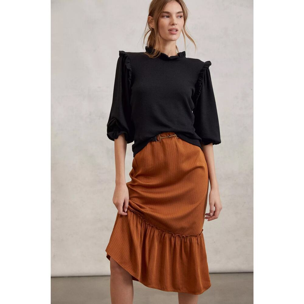 Cloth & Stone x Anthropologie Women's Dona Flounced Midi Skirt Flounced Hem S